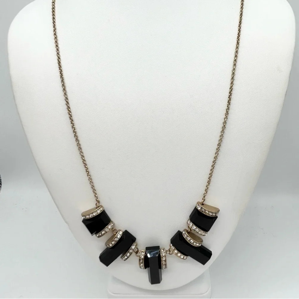 J. Crew Black and Gold Jeweled Slides Necklace
